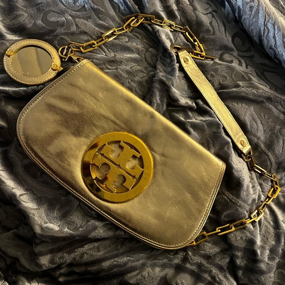 Tory Burch Gold Leather Flap Chain Shoulder Bag